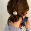 Pearl Decor Hair Ties, High Elastic Durable Black Leather Cover Scrunchies, Premium Women Hair Accessories