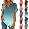 Модная женская повседневная футболка с V-образным вырезом, коротким рукавом и градиентным принтом