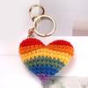 Вязаный кулон в форме сердца и цветка радужных цветов, связанный крючком из мягкой хлопковой нити, брелок для сумки, автомобильных ключей, рюкзака.