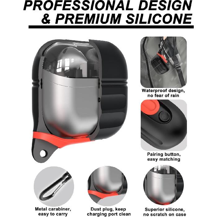 Для чехла Galaxy Buds 3 Pro и чехла Galaxy Buds 3, водонепроницаемый силиконовый чехол премиум-класса с карабином, беспроводная зарядка, патент зарегистрирован, черный