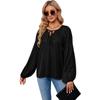 Spring and Autumn Women's Tops Lantern Sleeve Long Sleeve Loose Plus Size V-Neck Tie Shirt