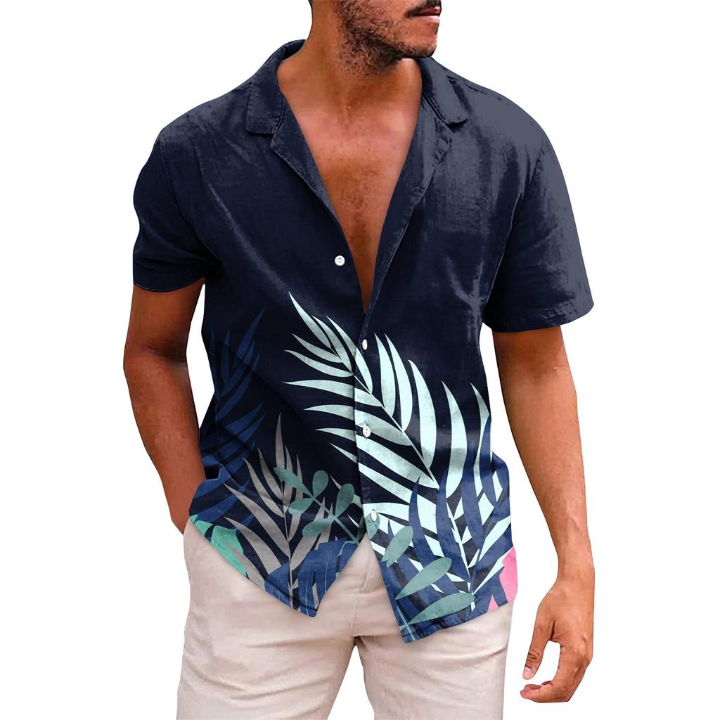 Men's Hawaiian Printed Button Short Sleeve Shirts Men's Casual Fashion Short Sleeve Shirts