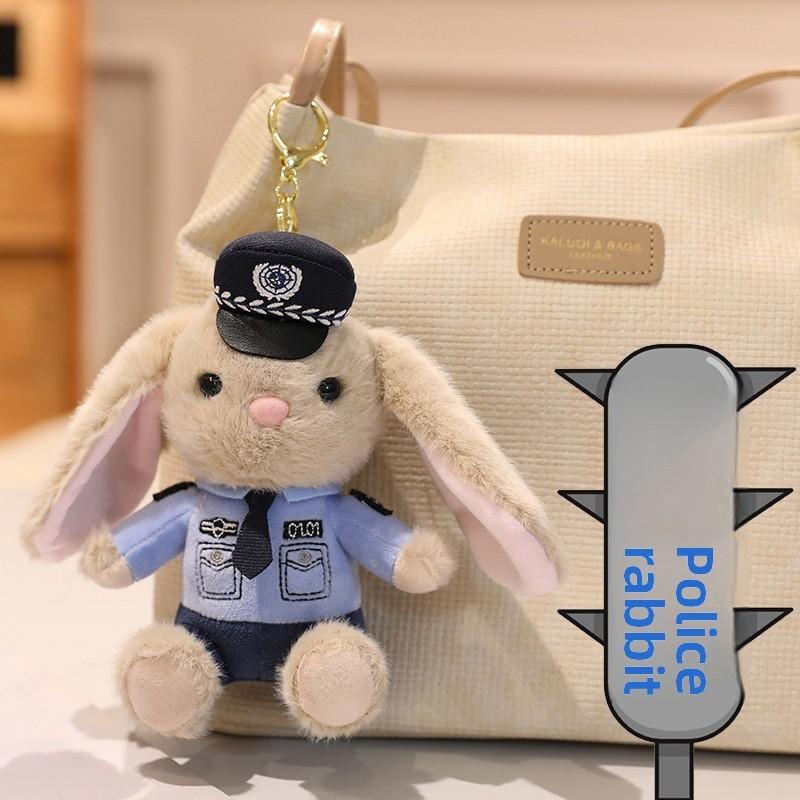 Plush Police Rabbit Keychain With Pp Cotton Filling For Kids And Collectors