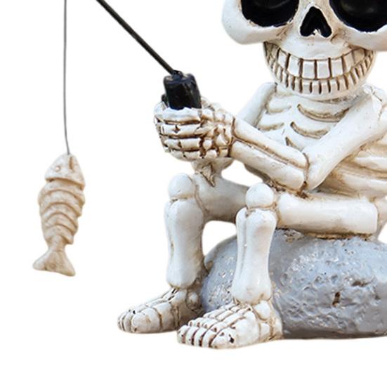 Shaking Head Fishing Skull Resin Mini Skeleton Fisher Sculpture Halloween