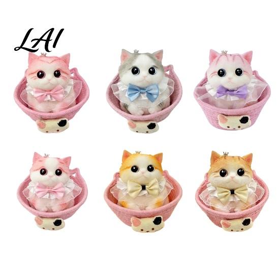 Slow Rebound Sensory Toys Cat Stress Relief Toy with Basket & Accessories Simulated Kitten Animal Squeeze Toy Soft Stretchy Fidget for Desk