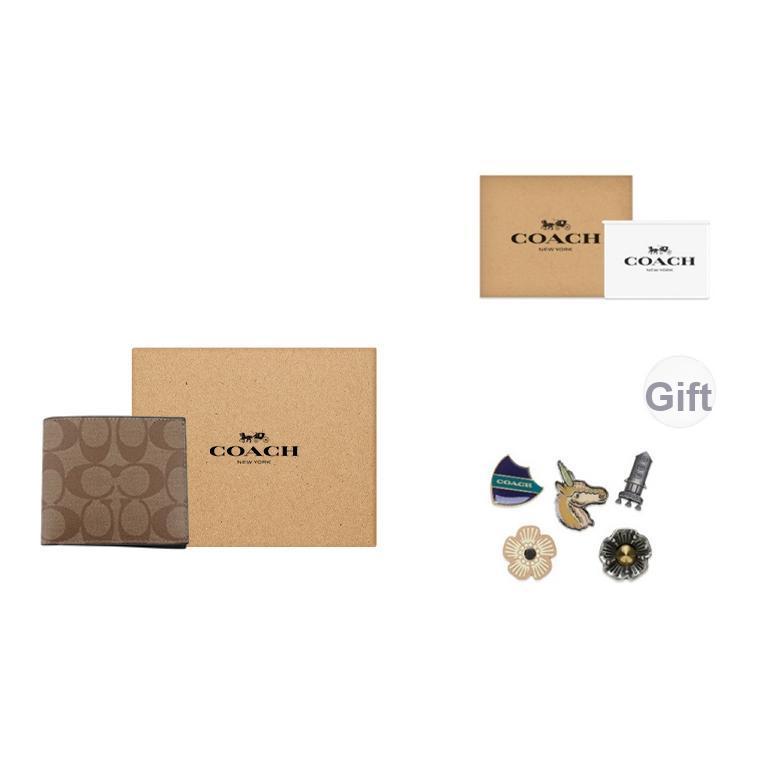 Coach Мужской кошелек-портмоне 10 отделений для карт Компактный Короткий Складывающийся Хаки 66551-QBTN2