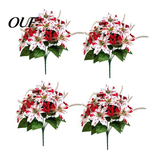 Evergreen Decorative Shrubs Artificial Poinsettia Flowers, Christmas Fake Floral Berry Centerpiece, Fade-Resistant Maintenance Free Home Decor Red And