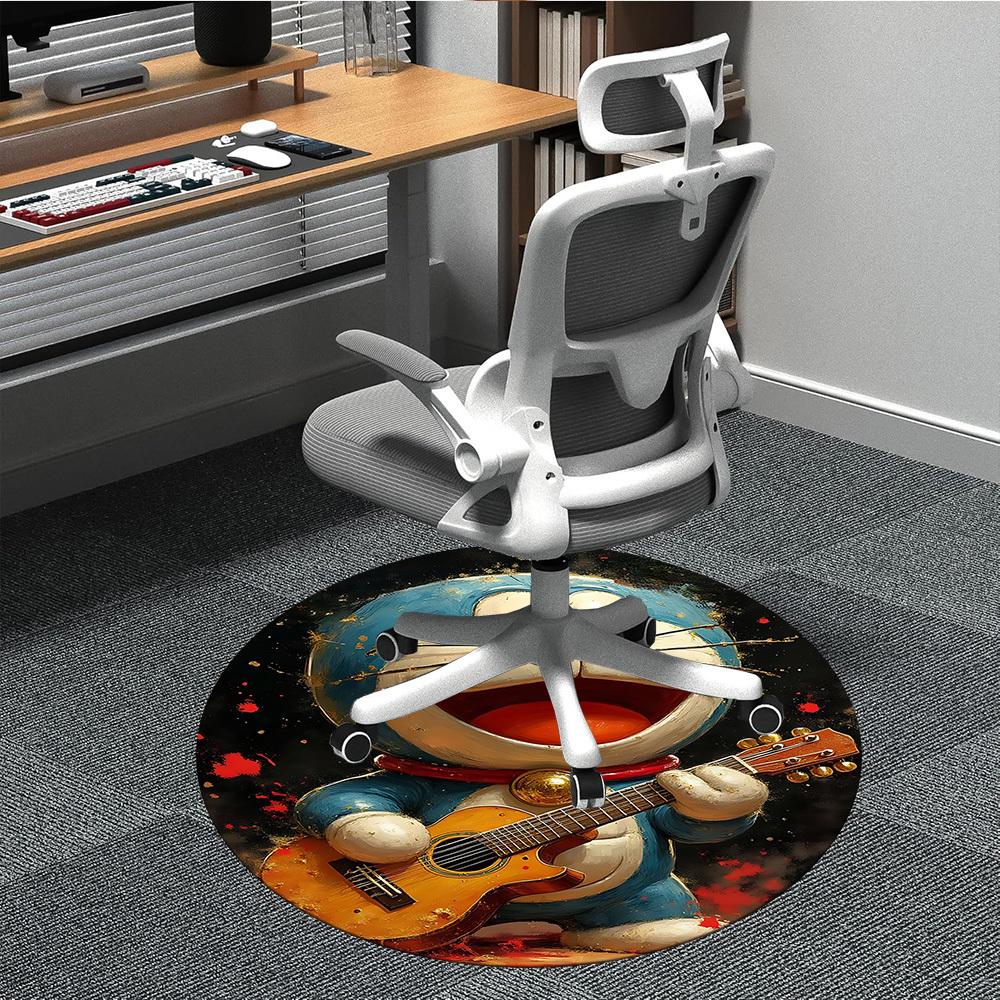 1pc Guitar Doraemon Office Round Area Rug, Indoor Mat Suitable For Office, Bedroom Living Room Home Decor, Room Deco, Offic a0928206