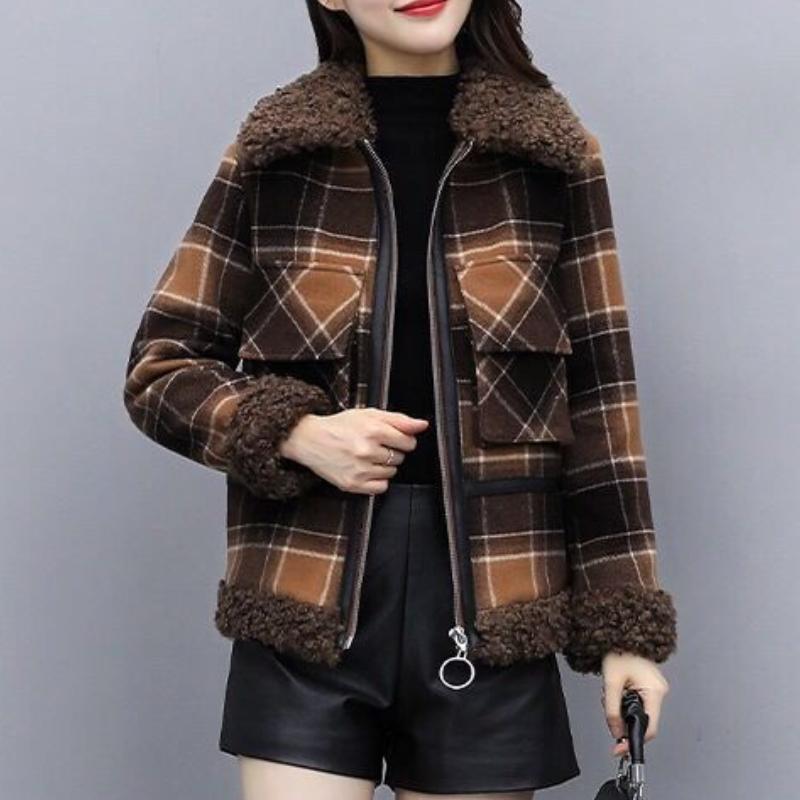 Short Padded Aesthetic Cropped Fleece Jacket Woman Winter Woolen Coat for Women Autumn Winter Vintage Clothing Parkas Plaid Jacket