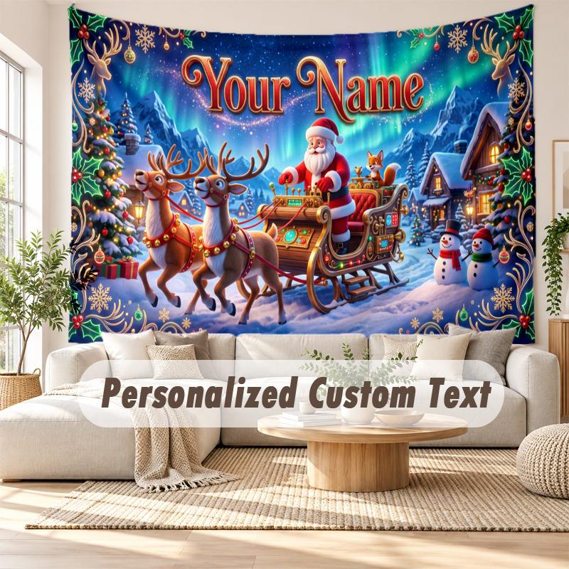 Christmas Custom Name Printed Tapestry Wall Hanging For Bedroom Living Room Wall Decor Holiday Gift