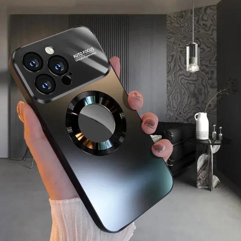 Роскошный титановый магнитный чехол для iPhone 16 15 14 13 12 11 Pro Max Plus металлический цветной чехол Magsafe для беспроводной зарядки
