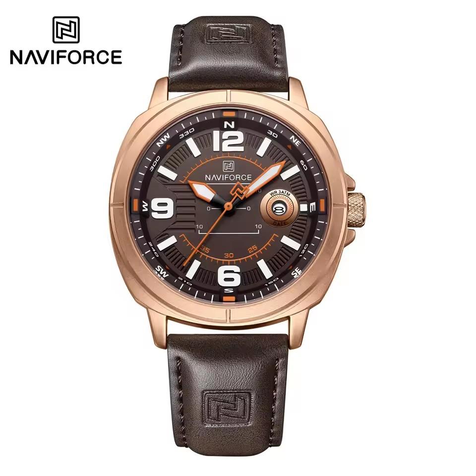 NAVIFORCE 8078 Роскошные Оригинальные Мужские Кварцевые Часы Модные Часы для Мужчин Водонепроницаемые Наручные Часы из Натуральной Кожи Дата Reloj