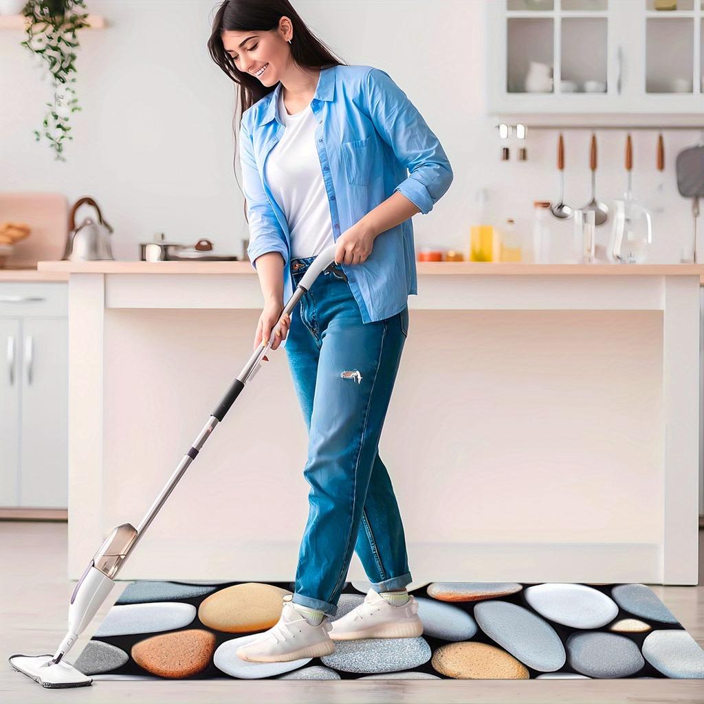 1 шт. анти-усталостные кухонные коврики, 3D-принт с диатомитовой галькой, водонепроницаемый нескользящий толстый мягкий кухонный коврик, прочный, удобный стоячий коврик для кухни