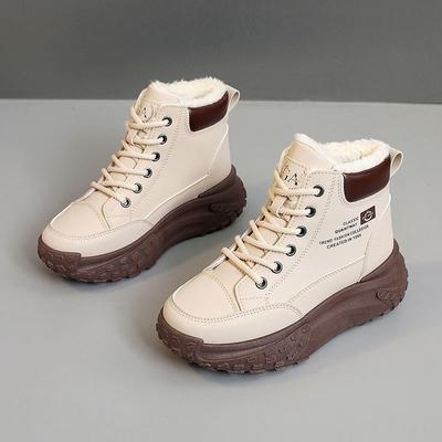 Роскошные женские кроссовки ботинки с высоким верхом 2024 зима женские плюшевые теплые хлопковые туфли на платформе женские туфли шнуровка ботинки на высокой подошве