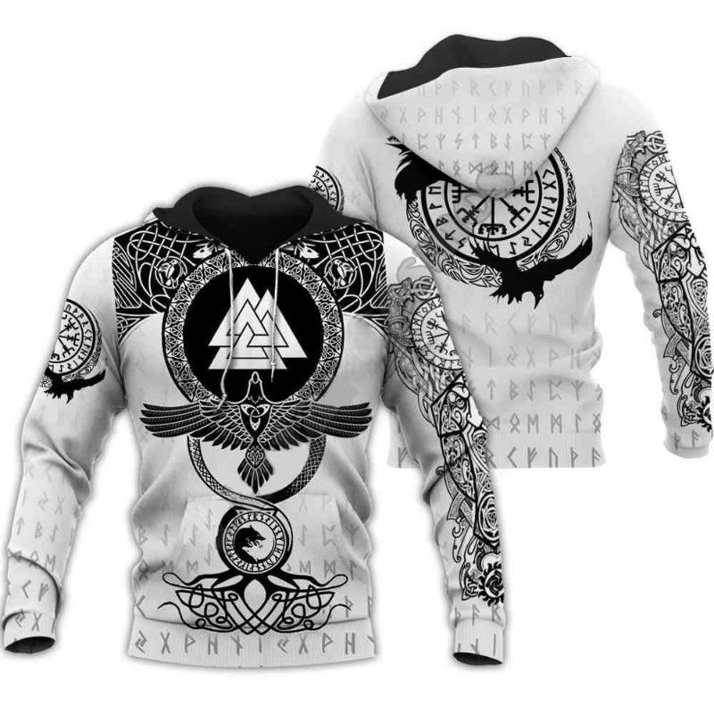 2024 Новая толстовка с капюшоном 3d Viking Harajuku Print Pullover Мужская толстовка с капюшоном свободного размера Винтажная мужская одежда Осень с длинным рукавом