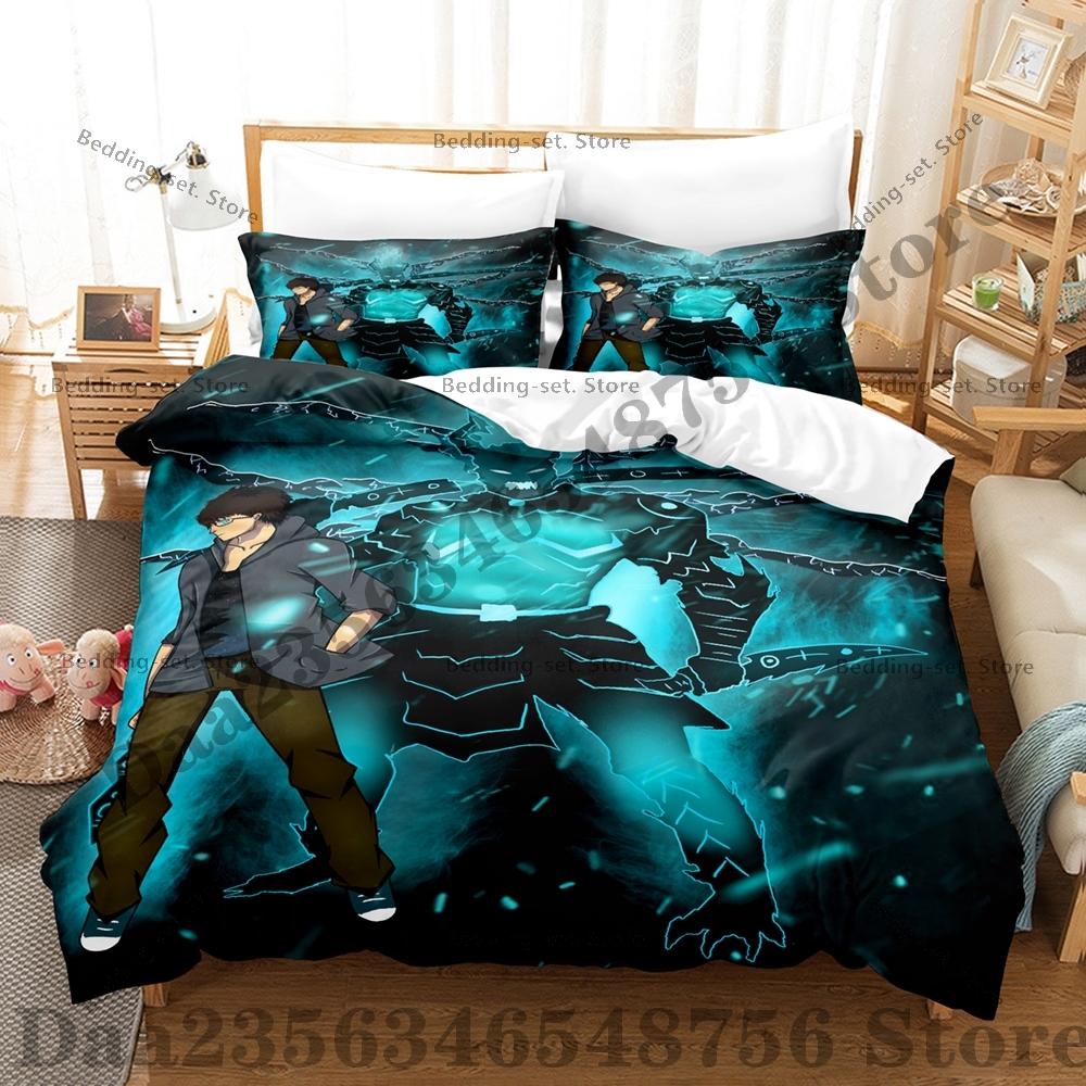 Comforter Solo-Leveling Three-Piece Set Sung Jin-Woo Bedding Set Single Twin Full Queen King Size Bed Set Bedroom s Anime