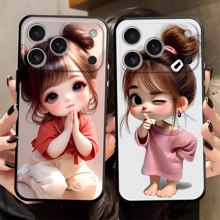 Чехол с рисунком мультяшной девочки для iPhone XS Max XR 13 12 11 17 Pro Max 7 8 17Air 15 16 14 Plus Черный Мягкий Чехол для Телефона