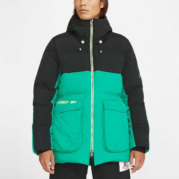 Jordan Casual Sports Hooded Down Jacket Men Outerwear Black Green CK6662-011