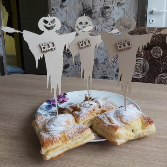 3 шт. Хэллоуинские топперы для кексов Жуткая тыква Привидение Деревянные топперы для кексов для Хэллоуинской тематики Детский душ Вечеринка по случаю дня рождения Украшение для торта