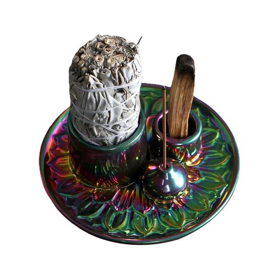 Керамический подсвечник, многофункциональная курильница Palo Santo Stick, держатель для белых мудрецов, поднос для сбора пепла, медитация, йога