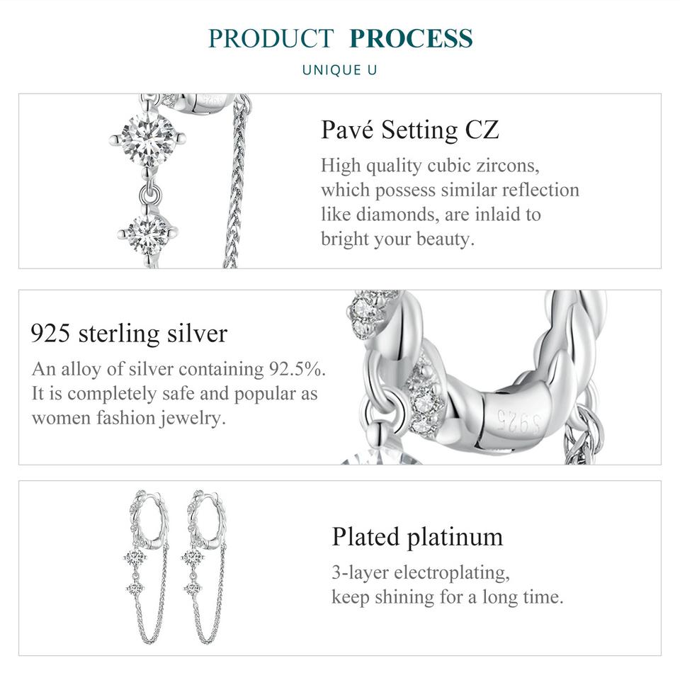 BAMOER стерлингового серебра 925 пробы изысканные циркониевые пряжки для ушей серьги с кисточками для женщин ювелирные изделия на день рождения подарок