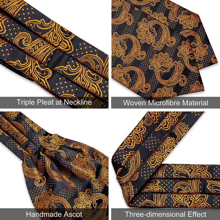Men's Acot Tie with Boutonniere Floral Paielsy Silk Tie Hanky Cufflinks Luxury Ascot Tie Set Dibangu