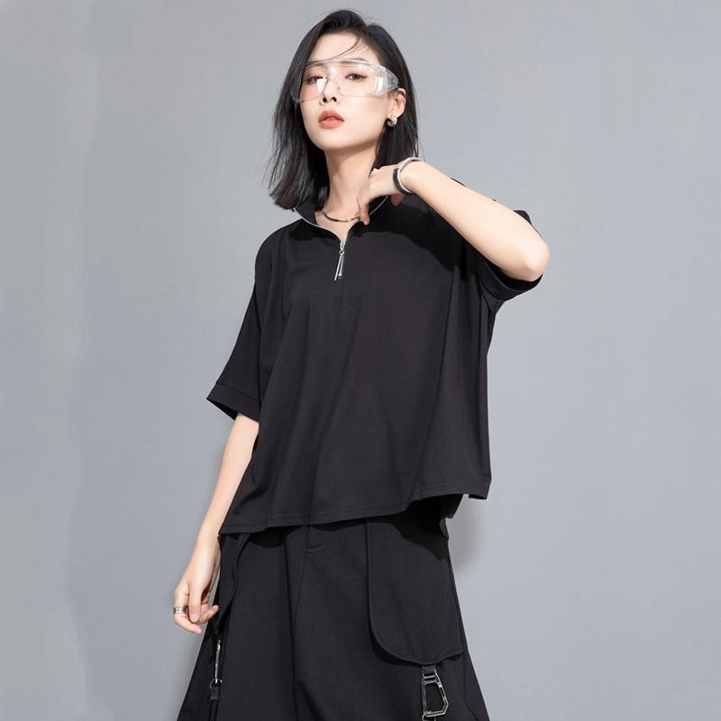 Короткий рукав свободного покроя Черный винтажный Повседневный свободный летний топ футболка Женская футболка