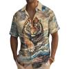 Retro Animal Shanhaijing Mythology Tiger Fox Elephant Print Men's Short Sleeve Shirt Street Casual Daily Men's Shirt Oversized