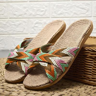 Женские тапочки больших размеров 36-45, сандалии на плоской подошве, легкие льняные повседневные летние тапочки, женские домашние тапочки