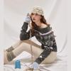 unifree Fair Isle Off-Shoulder Lapel Knit Sweater