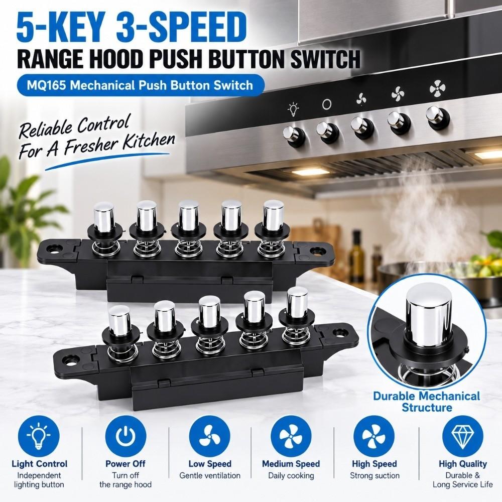 2PCS Black Range Hood Keyboard Switch Range Hood Control Switch for MQ165 Appliance Repair