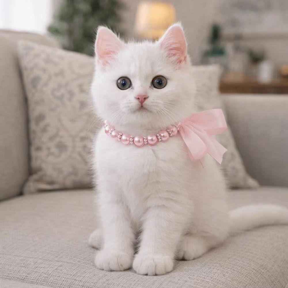 Lace Bow Decor Bling Cat Necklace Imitation Pearl Dog Neck Jewelry Pet Daily Wear