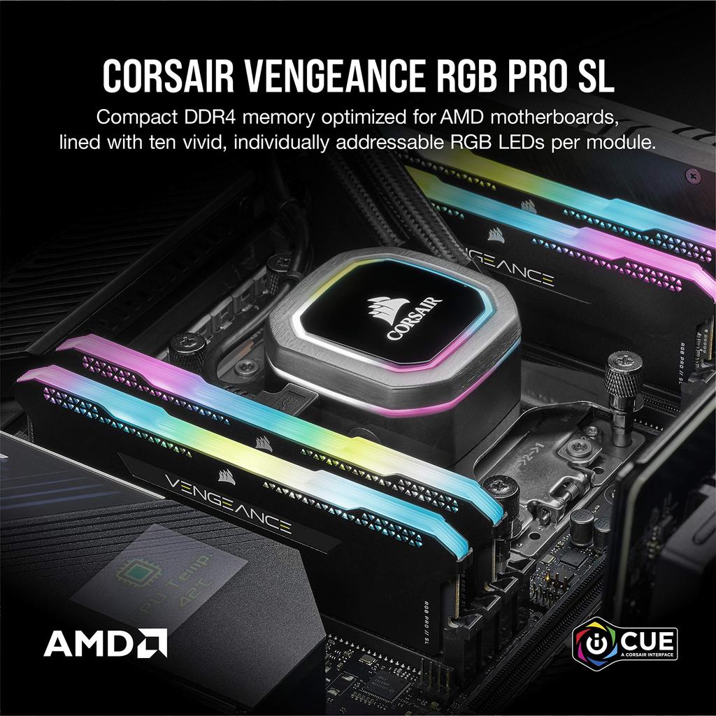 Corsair Vengeance RGB PRO SL 16GB DDR4 4000MHz C18 Optimized for AMD Ryzen Desktop Memory Ultra Bright RGB Custom Performance Tight Response Intel XMP