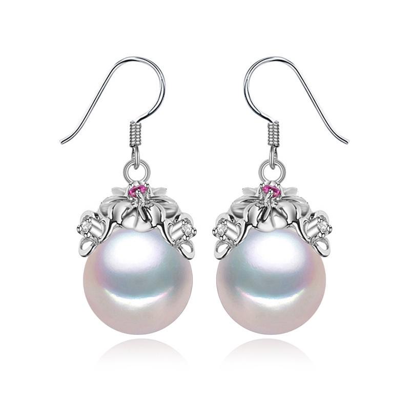LSOOYH серьги с натуральным пресноводным жемчугом для женщин, ювелирные изделия с жемчугом, модные серьги с красными кристаллами и цветком