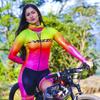Womens Long Sleeve Triathlon Bodysuit Cycling Suit Gradient Color Quick Dry Sportswear Running