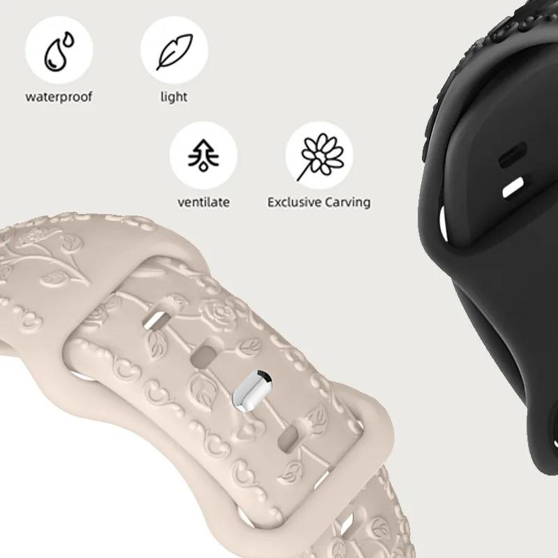 Силиконовый ремешок для Apple Watch 10 Ремешок 46мм 44мм 41мм 40мм 45мм 49мм Браслет с цветочным тиснением Correa Series 8 9 7 SE 4 5 Ultra 2