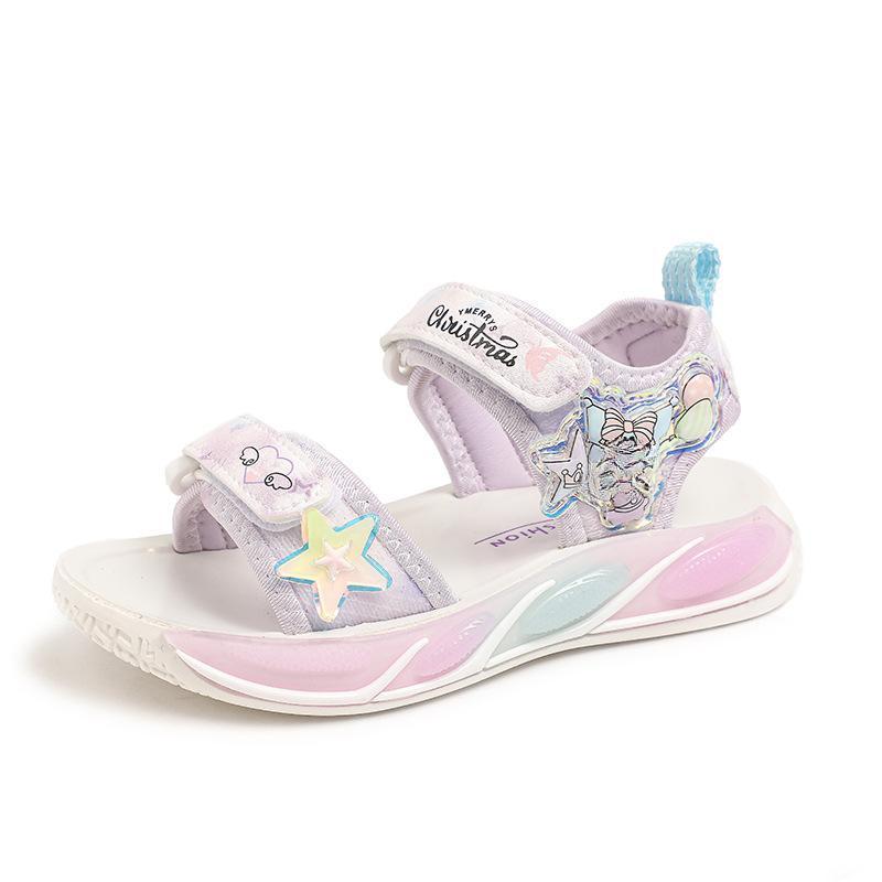 Сандалии для девочек, летняя спортивная модная пляжная обувь принцессы с кроликом, однотонная пляжная обувь на мягкой подошве