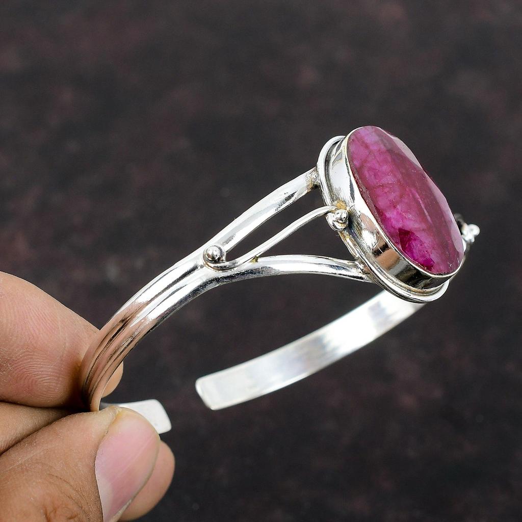 Браслет-манжета с граненым кашмирским рубином, ювелирные изделия из натурального драгоценного камня, браслет из стерлингового серебра 925 пробы, регулируемая манжета, достойный браслет ручной работы, подарок для женщин