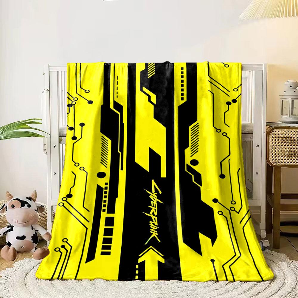 Bold black circuit-like lines on a yellow background with angular designs. for all seasons blanket lunch break throw gift
