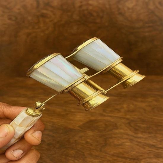 Vintage Mother of Pearl Opera Glasses  Binoculars with Leather Case