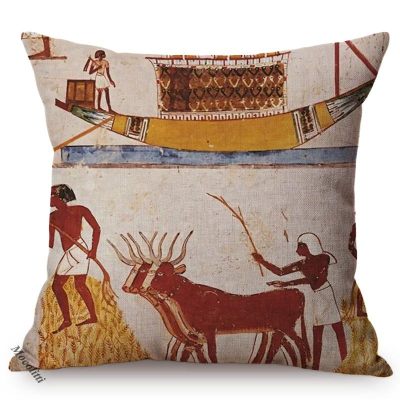 Ancient Egyptian Pharaoh Totem Vintage Home Decorative Throw Pillow Case Cotton Linen Tradition Culture Sofa Waist Cushion Cover