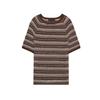 Spring and Summer New Women's Clothing Minimalist Style Silm All-Matching round Neck Short Sleeve Stripes Knitting Tops 2756007