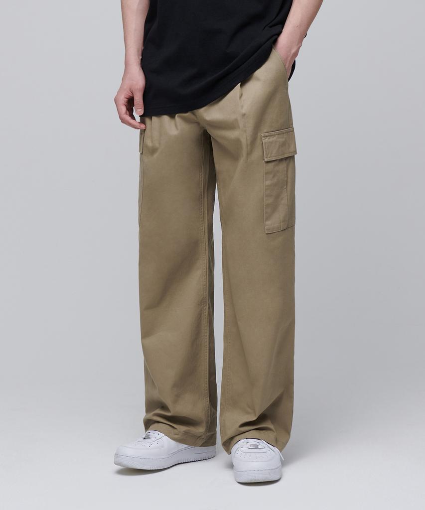 MUSINSA STANDARD One-Pleat Wide Cargo Pants [Beige]