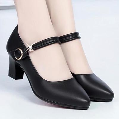 Женские туфли на высоком каблуке, профессиональная рабочая обувь, туфли на толстом каблуке, женские кожаные туфли, удобная обувь с пряжкой