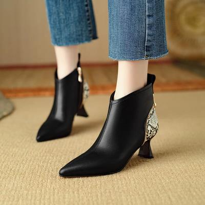 Модные НОВЫЕ Осенние женские сапоги с острым носком и каблуком-рюмочкой, кожаные туфли для женщин, ботильоны разных цветов, элегантные сапоги на молнии