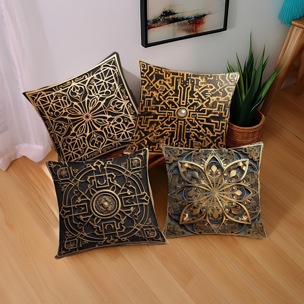 High-end Textured Retro Printed Pattern Throw Pillow Cover Polyester Cushion Cover Home Decor Pillow Cover with Zipper