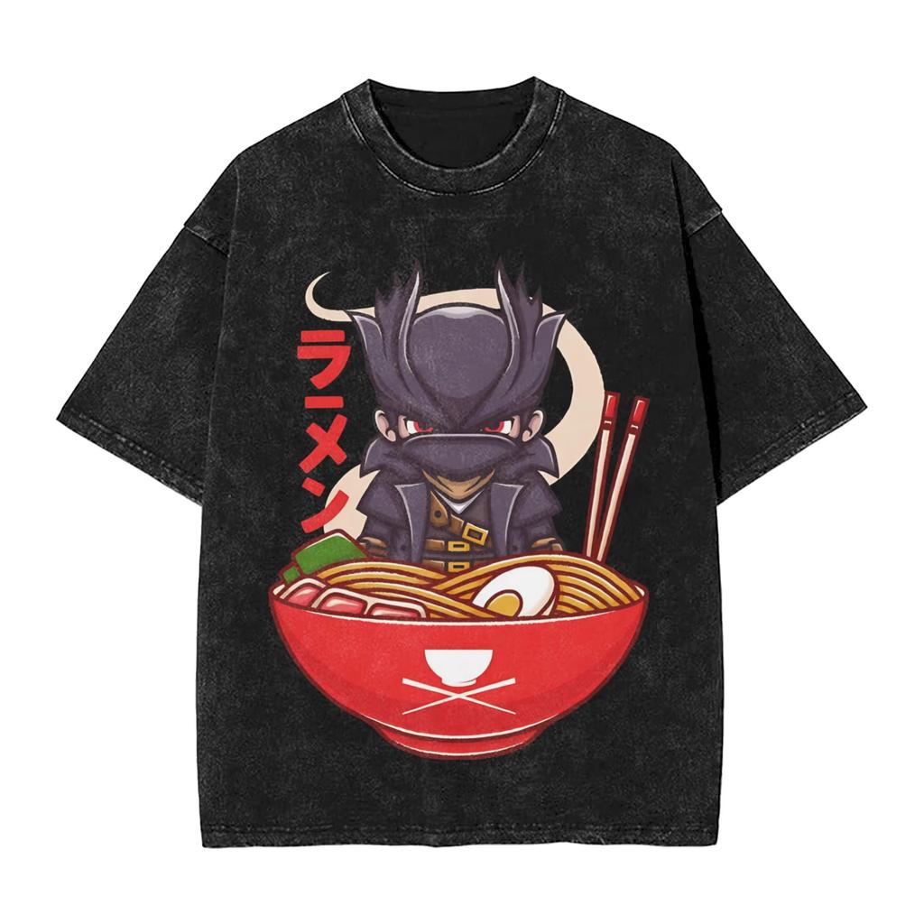 2026 Summer Hot Sale Washed Bloodbornes Darks Souls Washed T Shirts Men Women Vintage Top Hip Hop Streetwear Oversized Tshirt