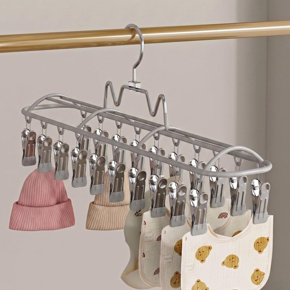 with 20 Clips Clothes Drying Hanger Stainless Steel Clothes Hanger Underwear Holder Travel