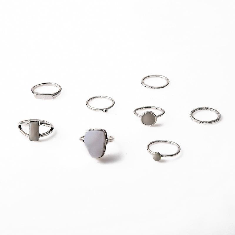 Vintage Antique Silver Color Rings Sets Colorful Opal Crystal Stone Carve for Women Men Bohemian Jewelry Anillos