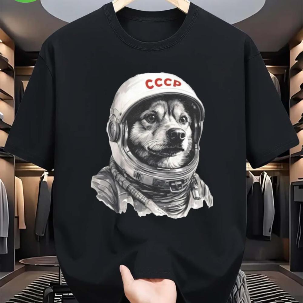 Funny Vintage Laika Space Dog Astronaut Graphic Print Design Unisex T Shirt Tee Women Cotton Summer Spring Oversize Novelty tops